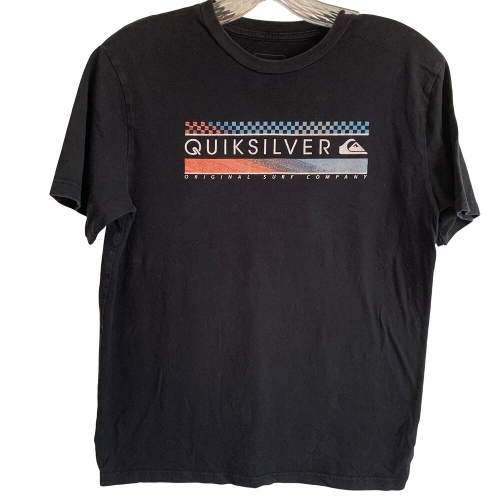 Quicksilver Mens XL Checkered Gradient Short Sleeve Logo Branded Tee Shirt Black